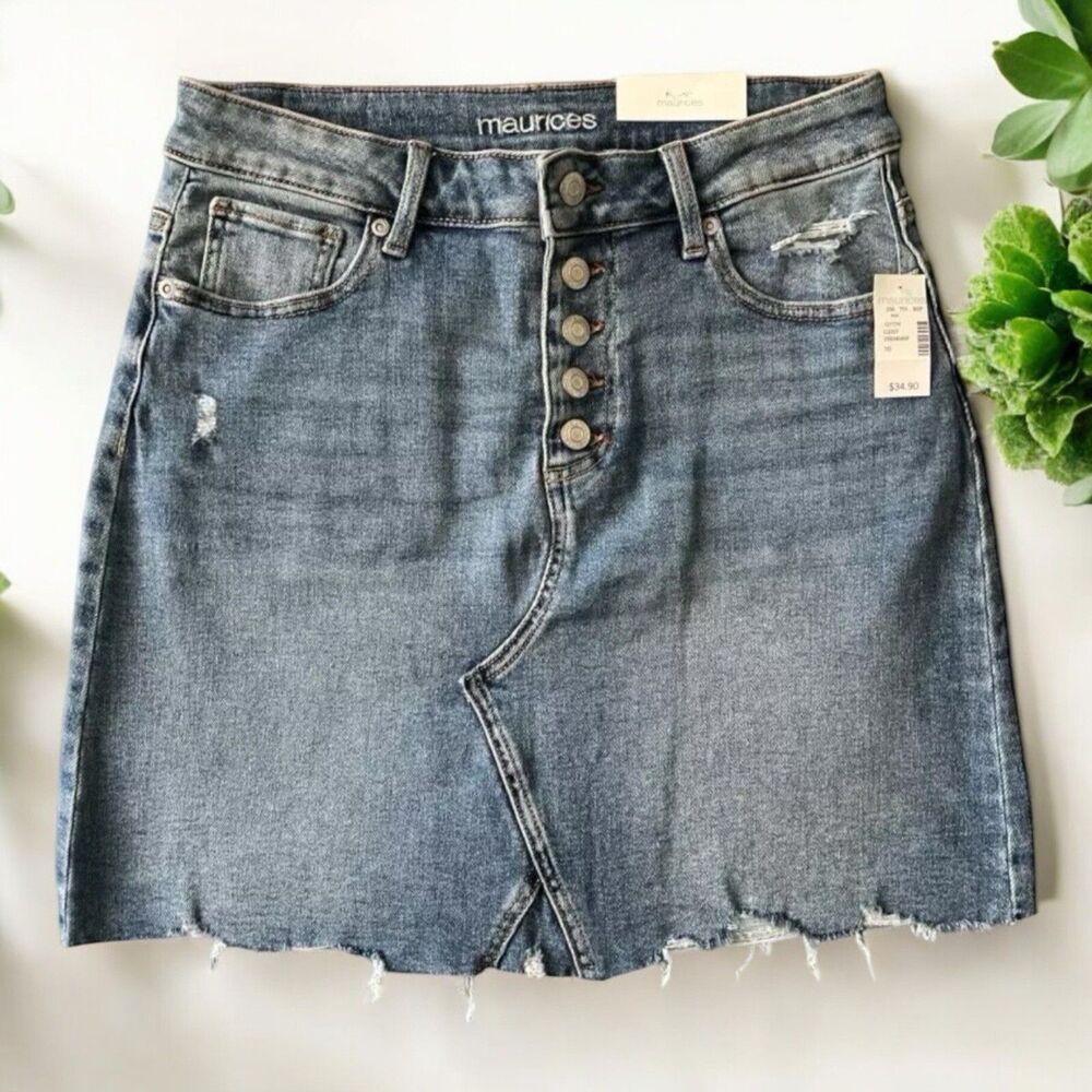 Maurices Denim Button-Front Distressed Mini Skirt - Blue